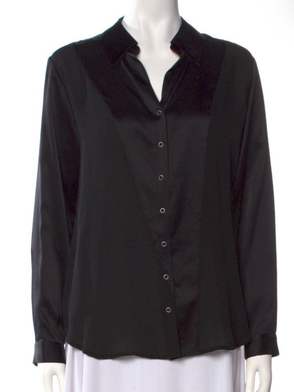 L'AGENCE Silk  Black Button-Front Long-Sleeve Shirt